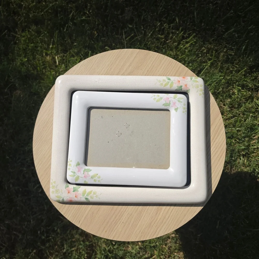 Vintage Ceramic Floral Photo Frame Set Cream Pink Yellow Cottagecore Shabby Chic